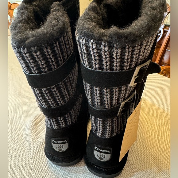 NWT bearpaw black sheep suede and wool lining women’s boots size 10 knit details - Picture 6 of 13